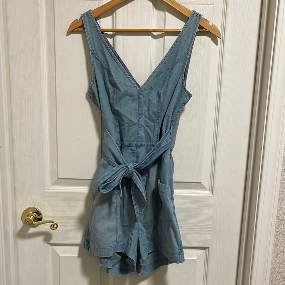Aerie Light Blue Denim V-Neck Romper
